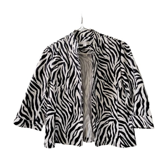 Erin PS Long Sleeve Open Front Black White Zebra Print Blazer Petite S SP 1044 - Picture 1 of 4